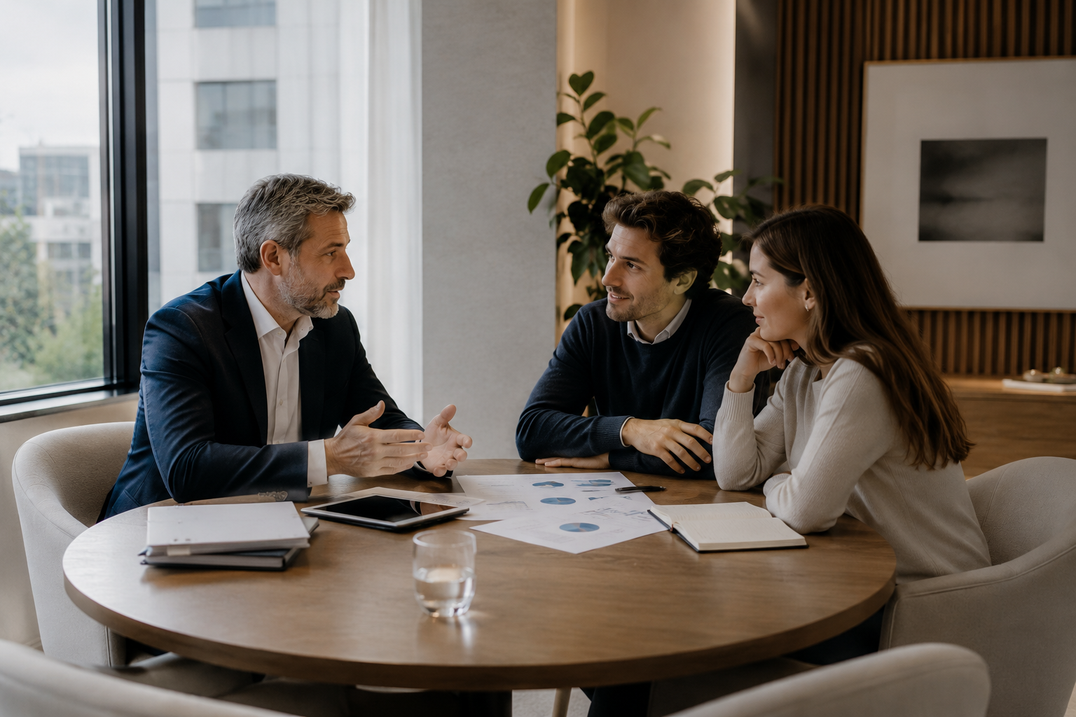 contemporary editorial photograph about independent financial advice and unbiased decision-making, designed for a premium European financial advisory firm.